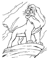 coloriage le roi lion simba rugissant sur le rocher